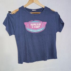 Herbench Open Shoulder XL Blue Graphic Tee with Speed Stop Logo